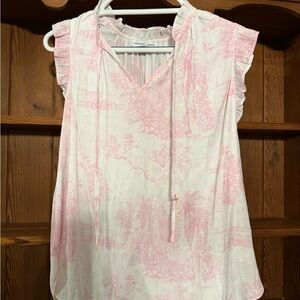 Pink and White Sleeveless Toile Top
